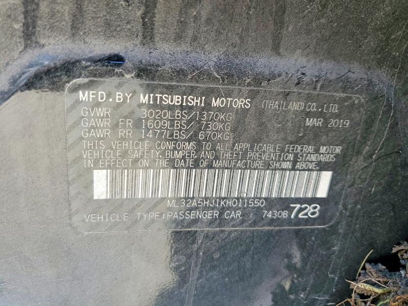 Продаж на аукціоні авто 2019 Mitsubishi Mirage, vin: ML32A5HJ1KH011550, номер лоту: 53310406