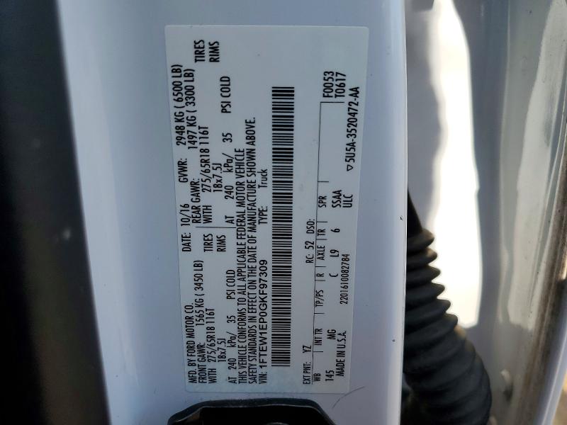 2016 Ford F150 მანქანა იყიდება აუქციონზე, vin: 1FTEW1EP0GKF97309, აუქციონის ნომერი: 52964036