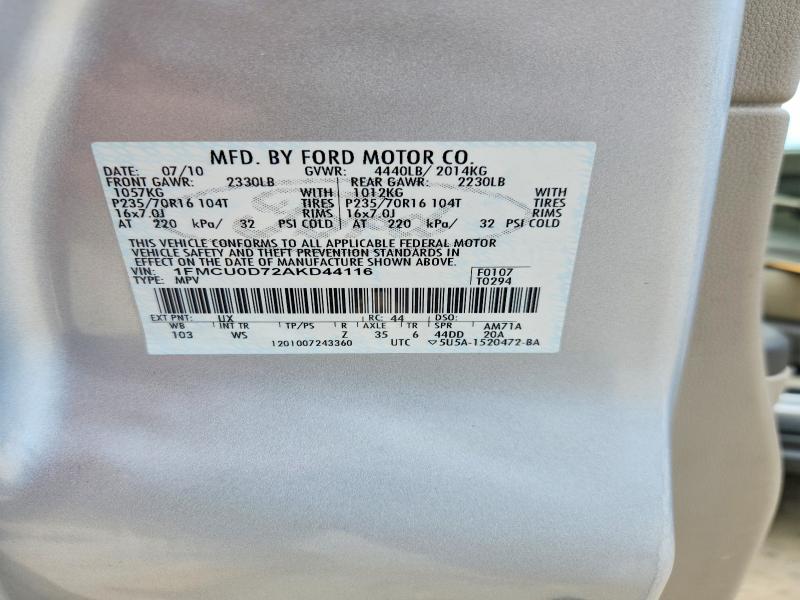 Продаж на аукціоні авто 2010 Ford Escape, vin: 1FMCU0D72AKD44116, номер лоту: 54876486