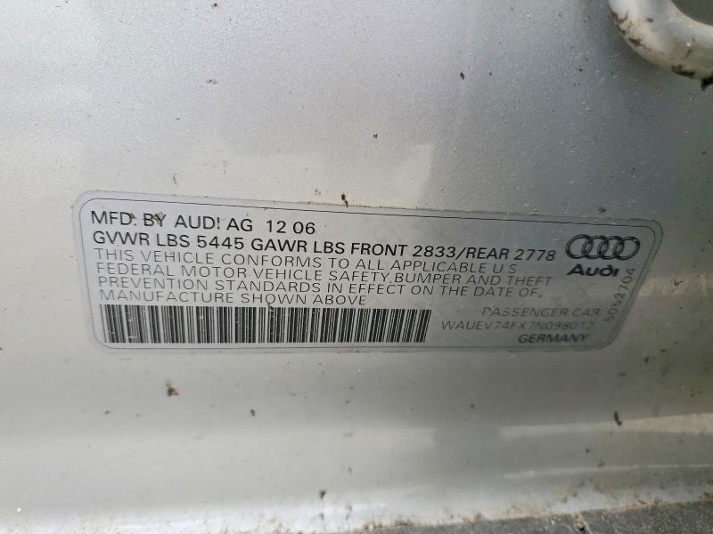 Aukcja sprzedaży 2007 Audi A6, vin: WAUEV74FX7N098012, numer aukcji: 52771916