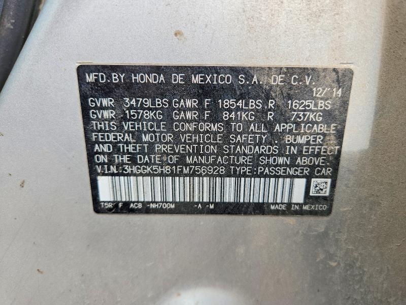 53887746 :رقم المزاد ، 3HGGK5H81FM756928 vin ، 2015 Honda Fit مزاد بيع