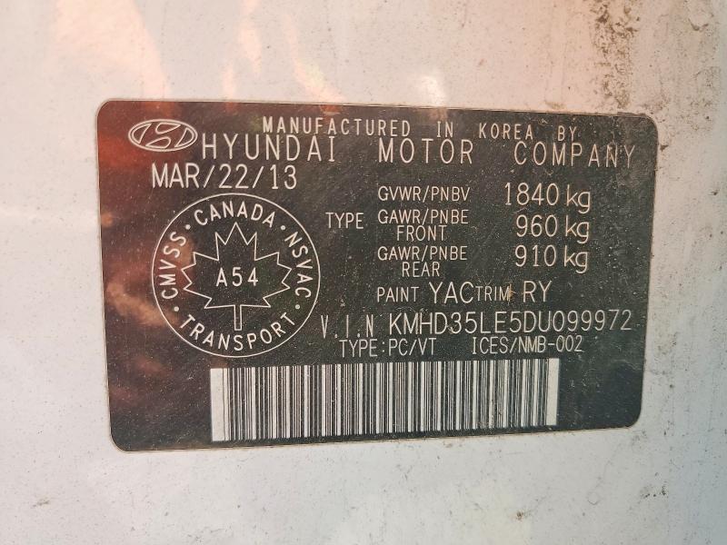 Auction sale of the 2013 Hyundai Elantra Gt, vin: KMHD35LE5DU099972, lot number: 55125596