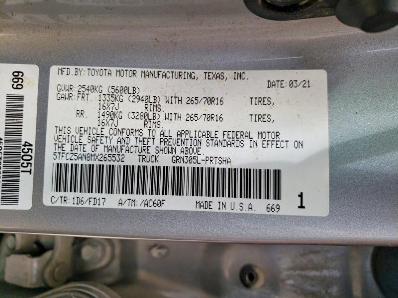 Продаж на аукціоні авто 2021 Toyota Tacoma, vin: 5TFCZ5AN8MX265532, номер лоту: 54958566