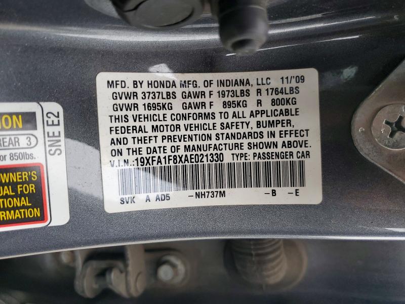 Продаж на аукціоні авто 2010 Honda Civic, vin: 19XFA1F8XAE021330, номер лоту: 53375076