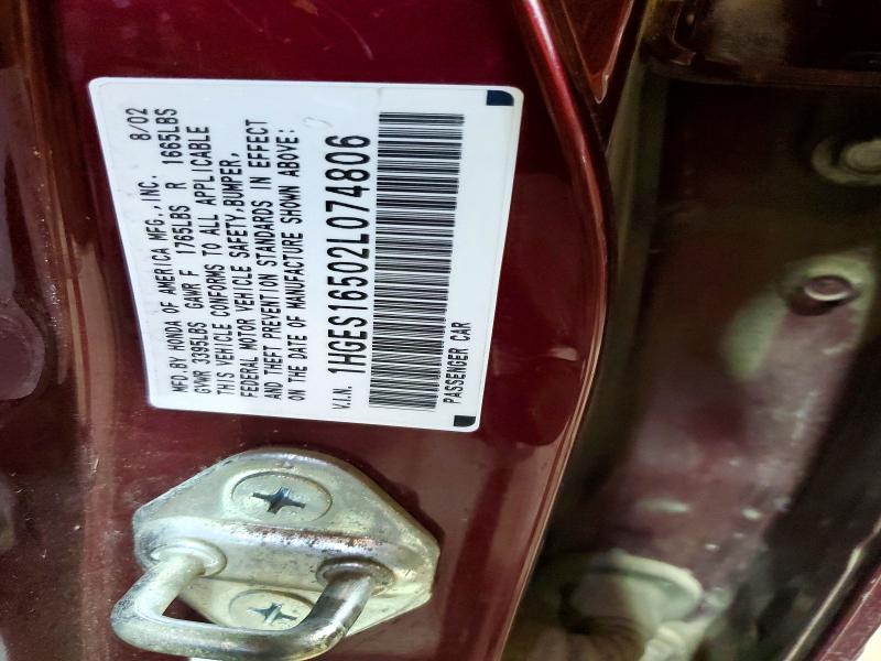 Продажа на аукционе авто 2002 Honda Civic, vin: 1HGES16502L074806, номер лота: 55007886