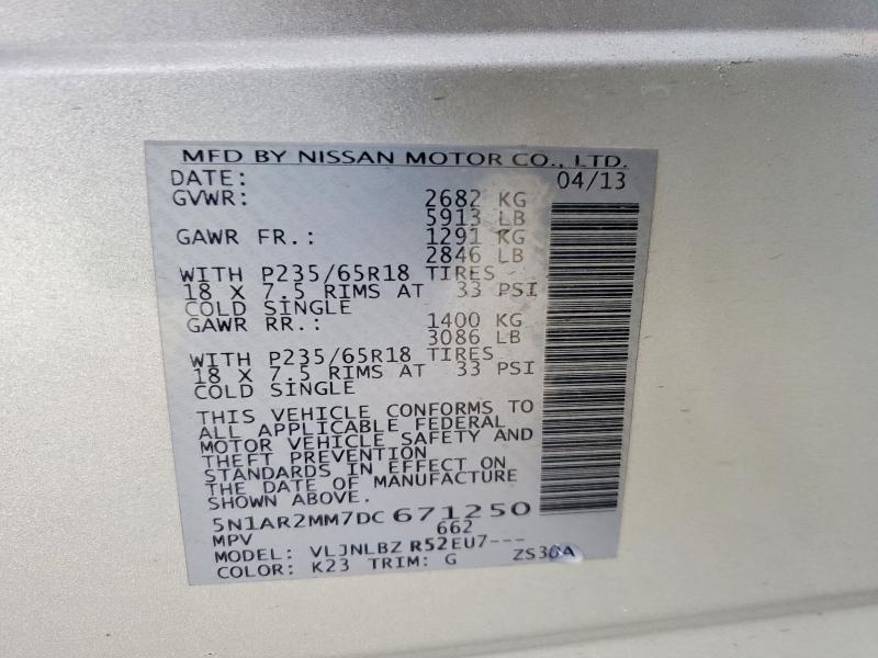 Продажа на аукционе авто 2013 Nissan Pathfinder, vin: 5N1AR2MM7DC671250, номер лота: 52231466