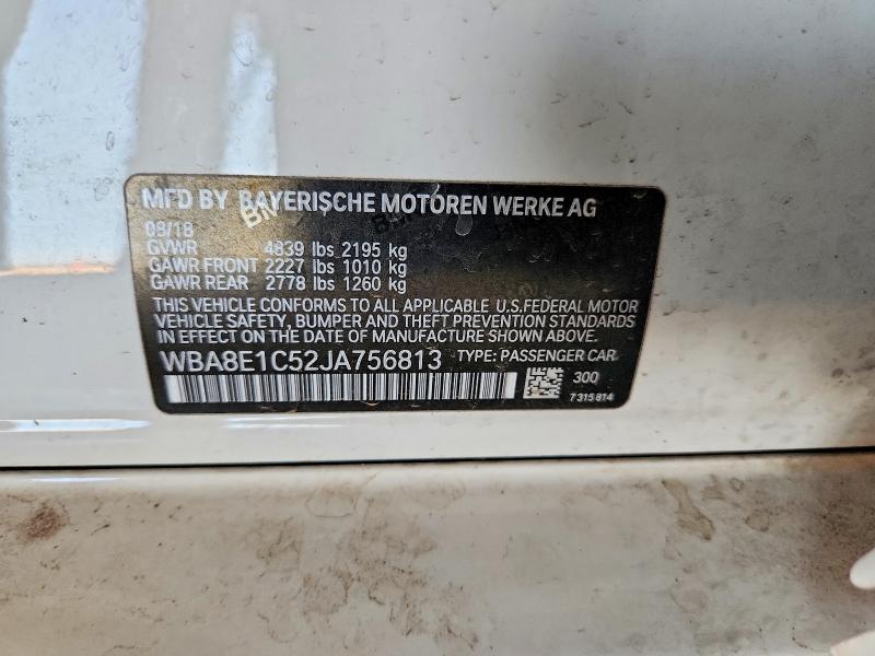 2018 Bmw 330e მანქანა იყიდება აუქციონზე, vin: WBA8E1C52JA756813, აუქციონის ნომერი: 54636776