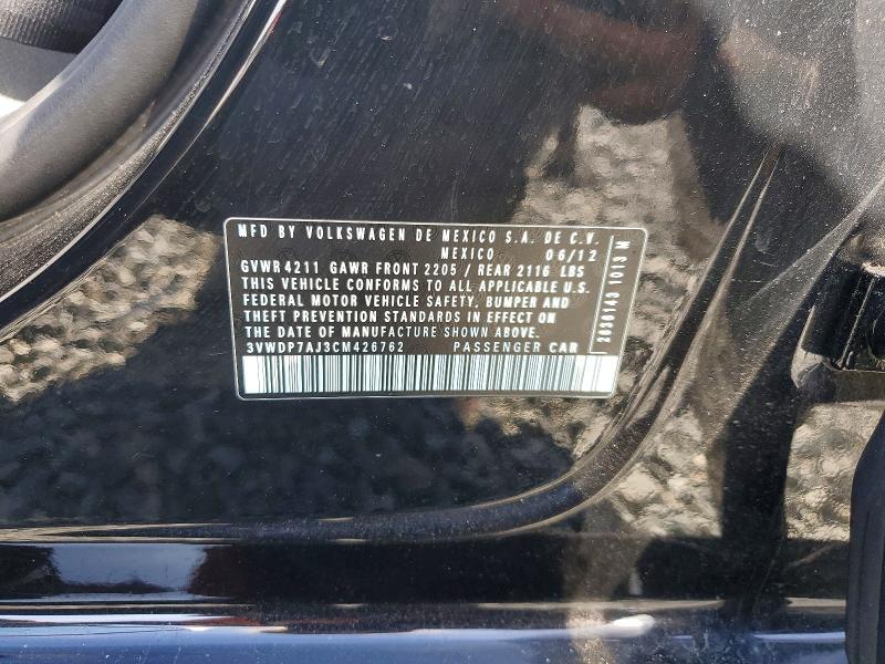 Aukcja sprzedaży 2012 Volkswagen Jetta, vin: 3VWDP7AJ3CM426762, numer aukcji: 54900506