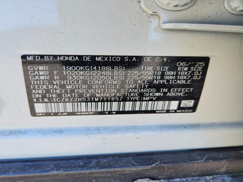 Aukcja sprzedaży 2026 Honda Hr-v, vin: 3CZRZ2H53TM711857, numer aukcji: 53183596