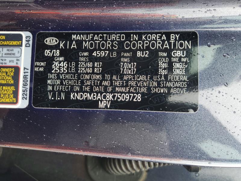2019 Kia Sportage მანქანა იყიდება აუქციონზე, vin: KNDPM3AC8K7509728, აუქციონის ნომერი: 54158176