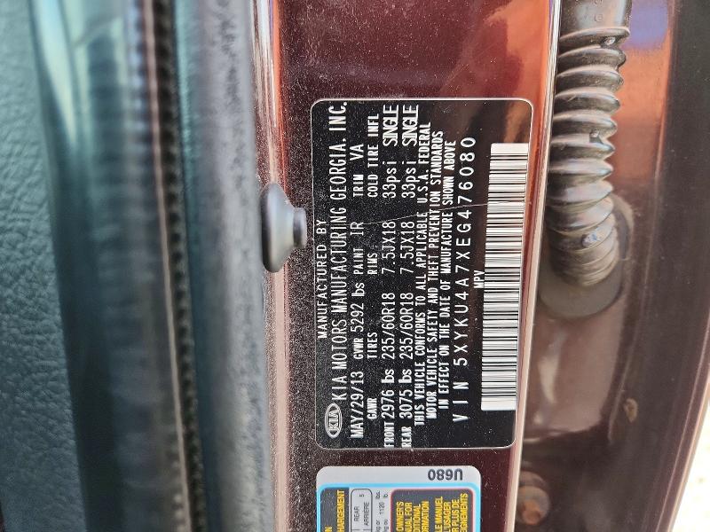 Продаж на аукціоні авто 2014 Kia Sorento, vin: 5XYKU4A7XEG476080, номер лоту: 53816146