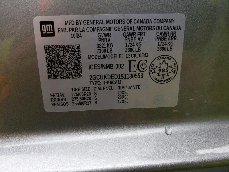 Aukcja sprzedaży 2025 Chevrolet Silverado, vin: 2GCUKDED1S1130553, numer aukcji: 52898556