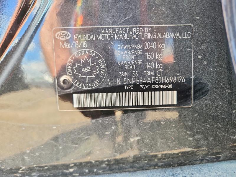 2018 Hyundai Sonata Limited 4dr მანქანა იყიდება აუქციონზე, vin: 5NPE34AF8JH698126, აუქციონის ნომერი: 53905356