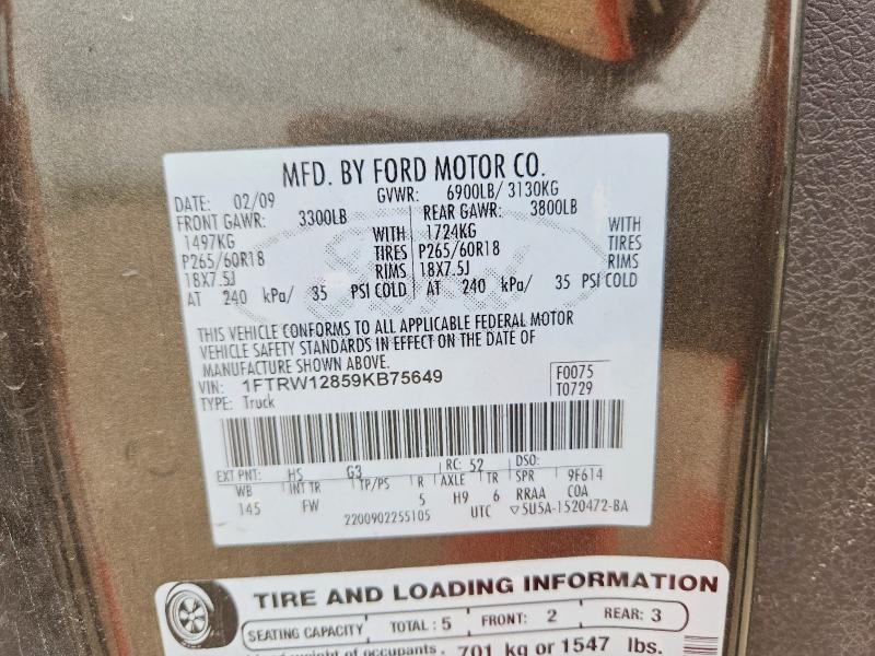 Продаж на аукціоні авто 2009 Ford F150, vin: 1FTRW12859KB75649, номер лоту: 53634566