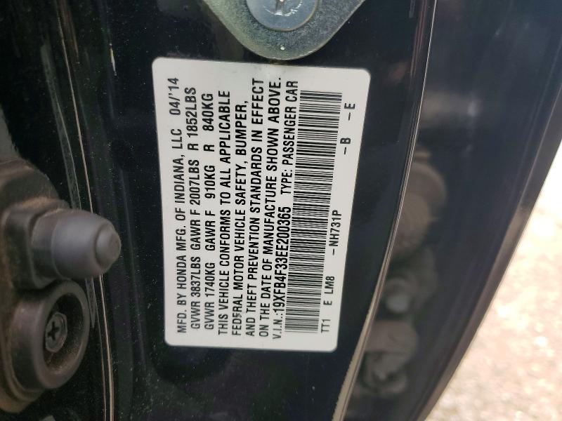 Продажа на аукционе авто 2014 Honda Civic, vin: 19XFB4F33EE200365, номер лота: 54308106