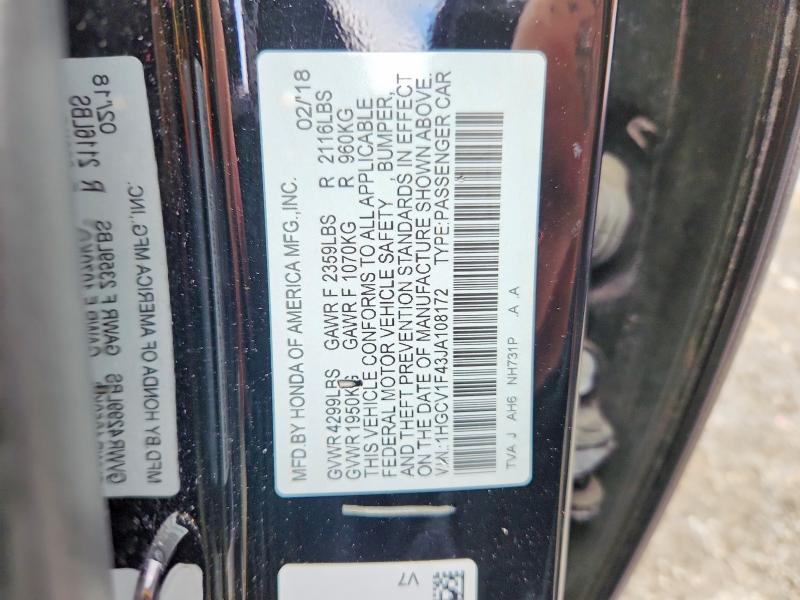 Aukcja sprzedaży 2018 Honda Accord, vin: 1HGCV1F43JA108172, numer aukcji: 53651386