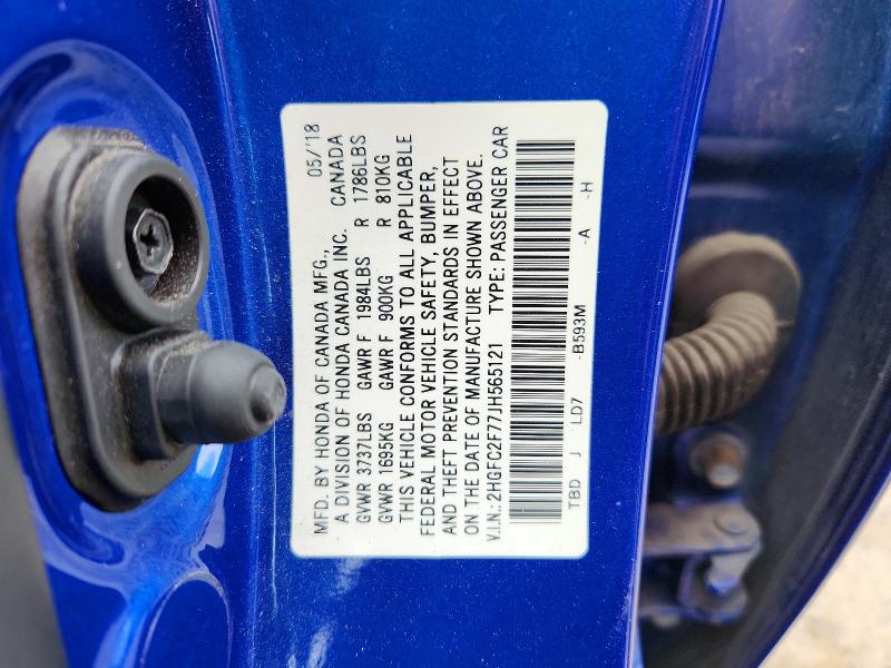 Продажа на аукционе авто 2018 Honda Civic, vin: 2HGFC2F77JH565121, номер лота: 54008016