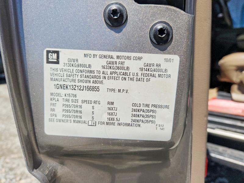 2002 Chevrolet Tahoe მანქანა იყიდება აუქციონზე, vin: 1GNEK13Z12J166855, აუქციონის ნომერი: 52026476