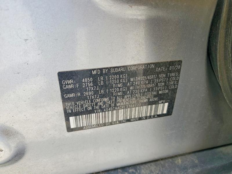 Продаж на аукціоні авто 2020 Subaru Outback, vin: 4S4BTAACXL3164773, номер лоту: 55059296