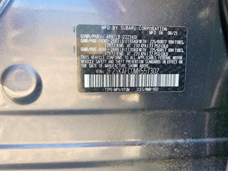 52596296 :رقم المزاد ، JF2SKAFC0MH557302 vin ، 2021 Subaru Forester مزاد بيع