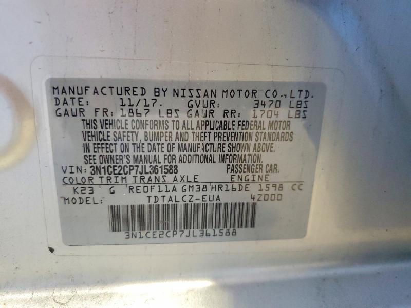 55081796 :رقم المزاد ، 3N1CE2CP7JL361588 vin ، 2018 Nissan Versa Note مزاد بيع