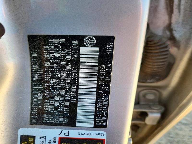53253786 :رقم المزاد ، 4T1BF1FK6CU022101 vin ، 2012 Toyota Camry مزاد بيع