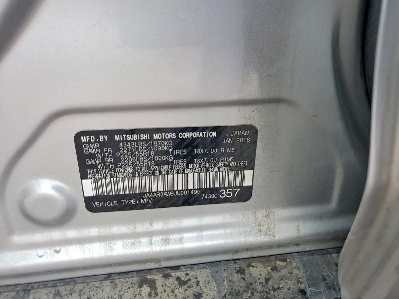 2018 Mitsubishi Outlander Sport მანქანა იყიდება აუქციონზე, vin: JA4AR3AW9JU001490, აუქციონის ნომერი: 52576576