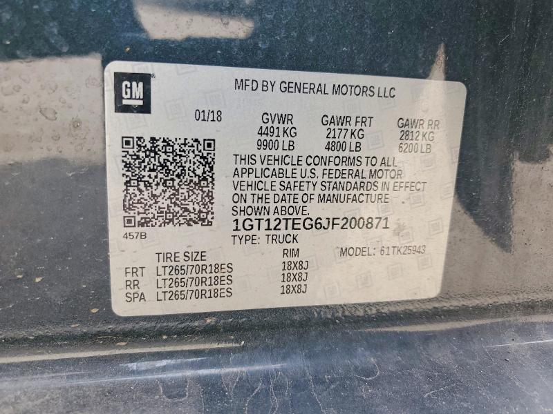 2018 Gmc Sierra მანქანა იყიდება აუქციონზე, vin: 1GT12TEG6JF200871, აუქციონის ნომერი: 53025006