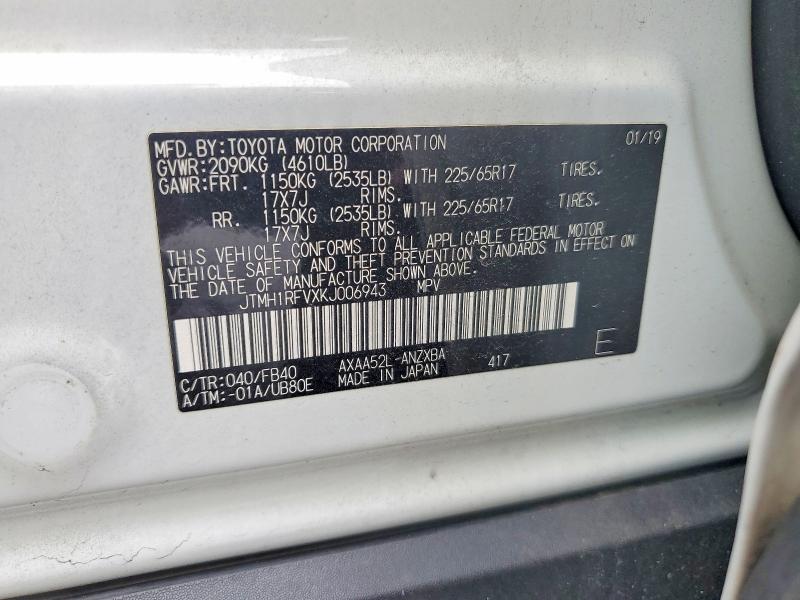 52613366 :رقم المزاد ، JTMH1RFVXKJ006943 vin ، 2019 Toyota Rav4 مزاد بيع