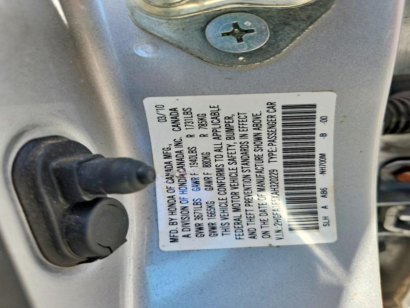 53076756 :رقم المزاد ، 2HGFA1F5XAH320229 vin ، 2010 Honda Civic مزاد بيع