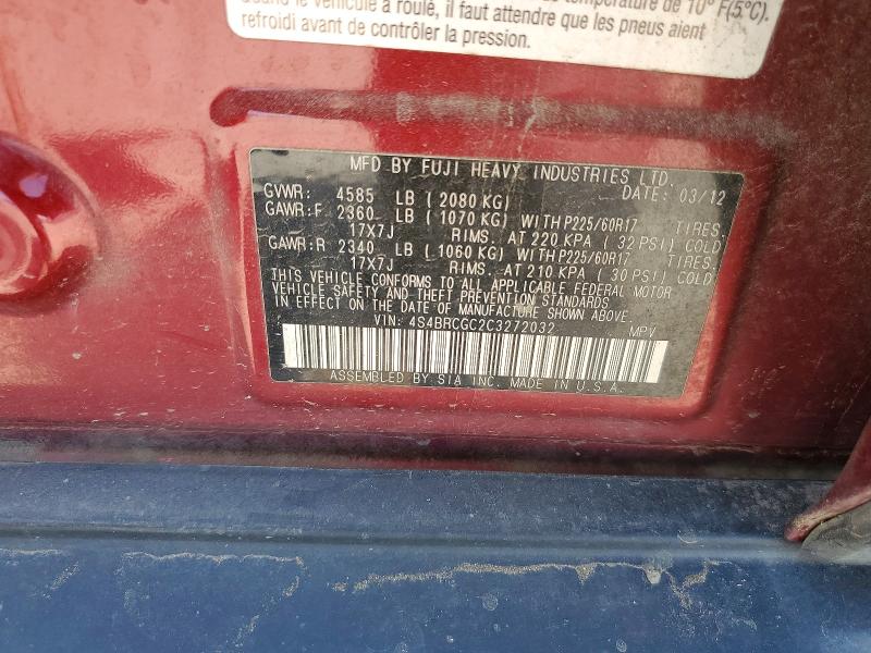 Продажа на аукционе авто 2012 Subaru Outback, vin: 4S4BRCGC2C3272032, номер лота: 55227806