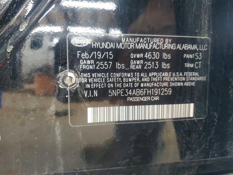 2015 Hyundai Sonata მანქანა იყიდება აუქციონზე, vin: 5NPE34AB6FH191259, აუქციონის ნომერი: 54795146