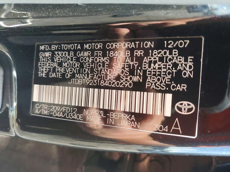 Auction sale of the 2008 Toyota Yaris, vin: JTDBT923184020290, lot number: 54260856