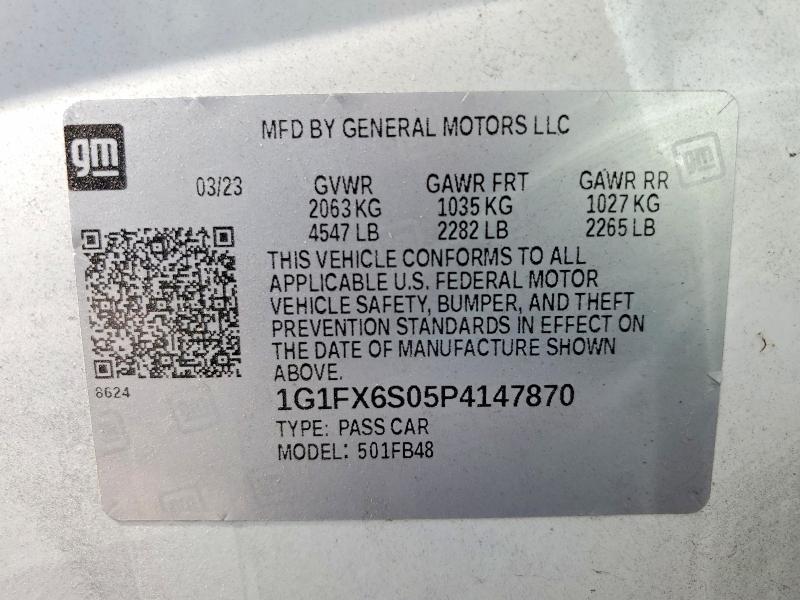Продажа на аукционе авто 2023 Chevrolet Bolt Ev, vin: 1G1FX6S05P4147870, номер лота: 54310256