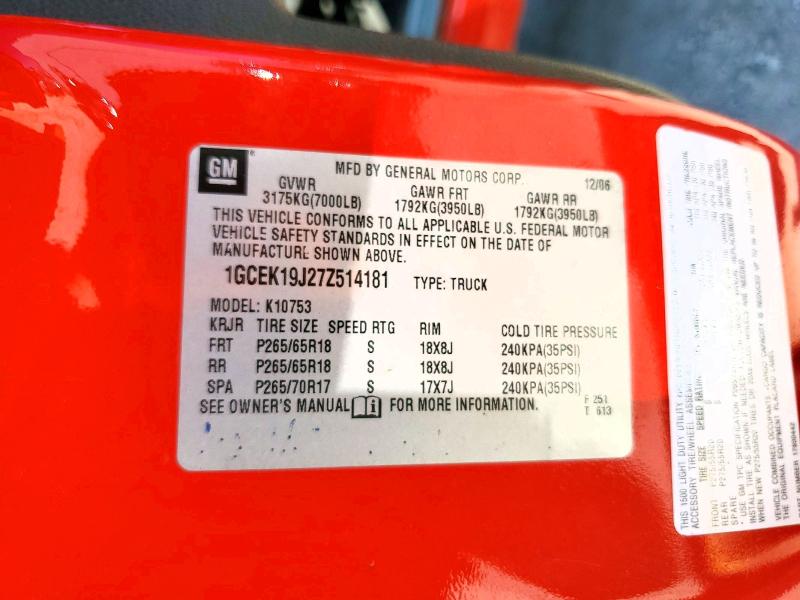 2007 Chevrolet Silverado მანქანა იყიდება აუქციონზე, vin: 1GCEK19J27Z514181, აუქციონის ნომერი: 52808416