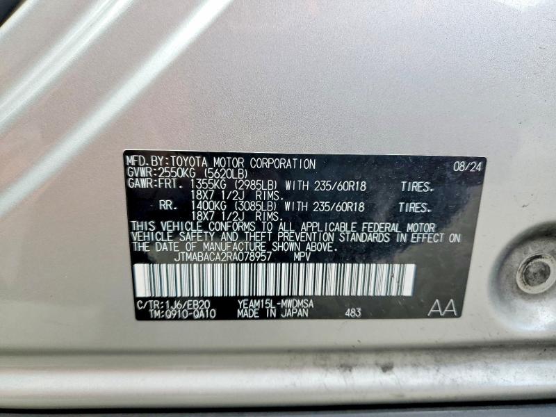 52206796 :رقم المزاد ، JTMABACA2RA078957 vin ، 2024 Toyota Bz4x مزاد بيع
