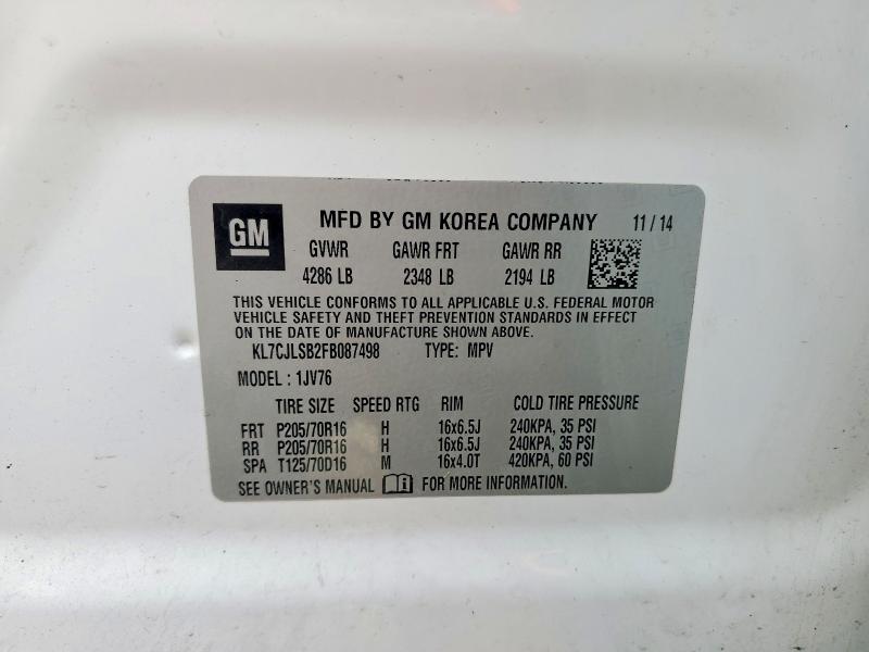 Продаж на аукціоні авто 2015 Chevrolet Trax, vin: KL7CJLSB2FB087498, номер лоту: 53227536