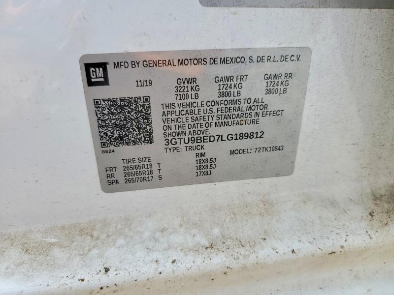 Продаж на аукціоні авто 2020 Gmc Sierra, vin: 3GTU9BED7LG189812, номер лоту: 52294926