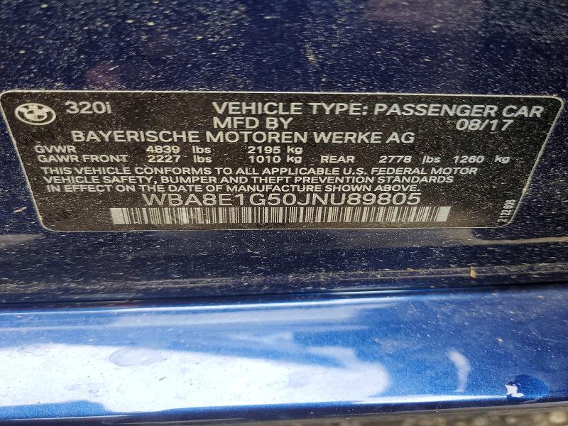 2018 Bmw 320 მანქანა იყიდება აუქციონზე, vin: WBA8E1G50JNU89805, აუქციონის ნომერი: 54236836