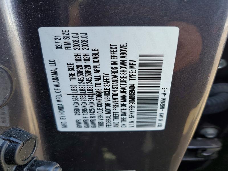 Продаж на аукціоні авто 2021 Honda Pilot, vin: 5FNYF6H90MB059404, номер лоту: 52743356