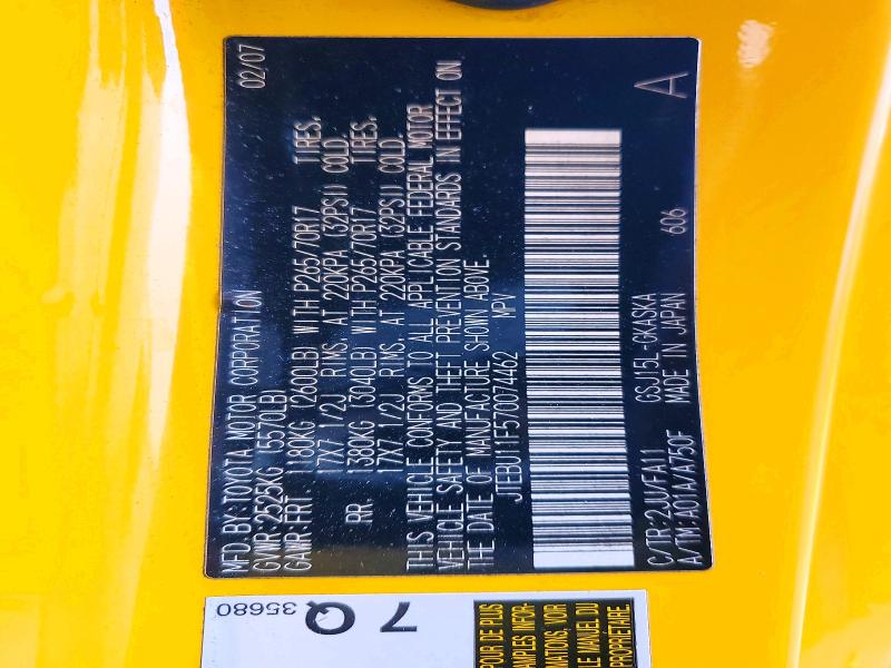 Aukcja sprzedaży 2007 Toyota Fj Cruiser, vin: JTEBU11F570074462, numer aukcji: 55200306