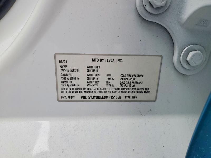 Продаж на аукціоні авто 2021 Tesla Model Y, vin: 5YJYGDEE0MF151650, номер лоту: 54184556