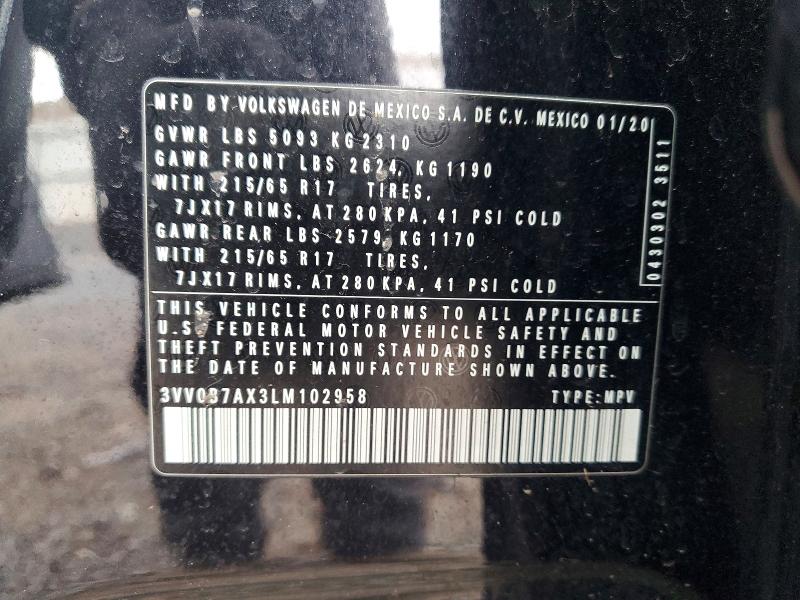 Aukcja sprzedaży 2020 Volkswagen Tiguan, vin: 3VV0B7AX3LM102958, numer aukcji: 52061526