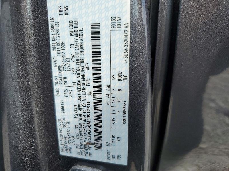 Aukcja sprzedaży 2021 Ford Escape, vin: 1FMCU9G66MUB17818, numer aukcji: 53548596