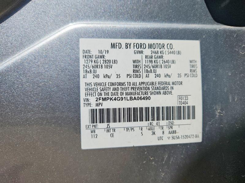 53134566 :رقم المزاد ، 2FMPK4G91LBA06490 vin ، 2020 Ford Edge مزاد بيع
