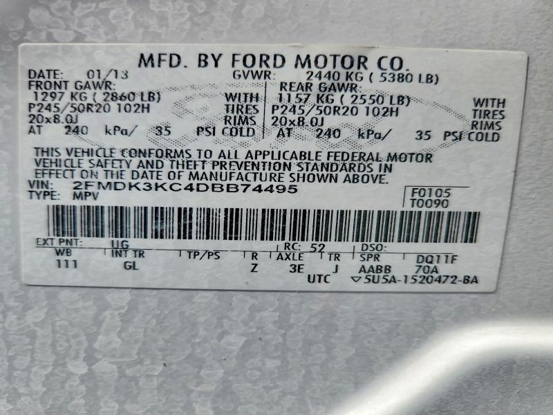 Продажа на аукционе авто 2013 Ford Edge, vin: 2FMDK3KC4DBB74495, номер лота: 53022926