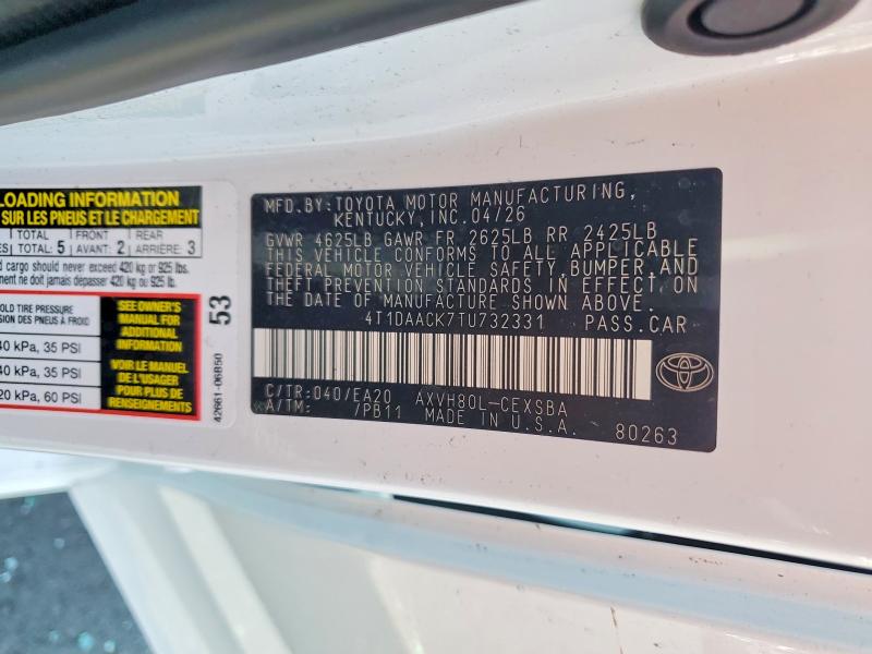 53747086 :رقم المزاد ، 4T1DAACK7TU732331 vin ، 2026 Toyota Camry مزاد بيع