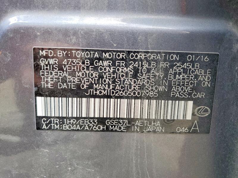 Продажа на аукционе авто 2016 Lexus Is, vin: JTHCM1D26G5007985, номер лота: 52173046