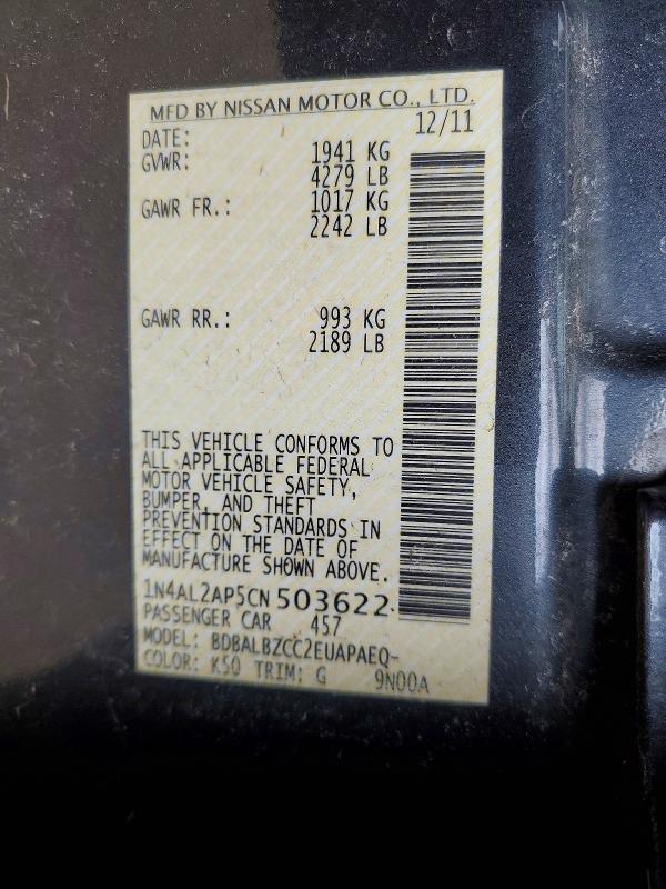 52095906 :رقم المزاد ، 1N4AL2AP5CN503622 vin ، 2012 Nissan Altima مزاد بيع