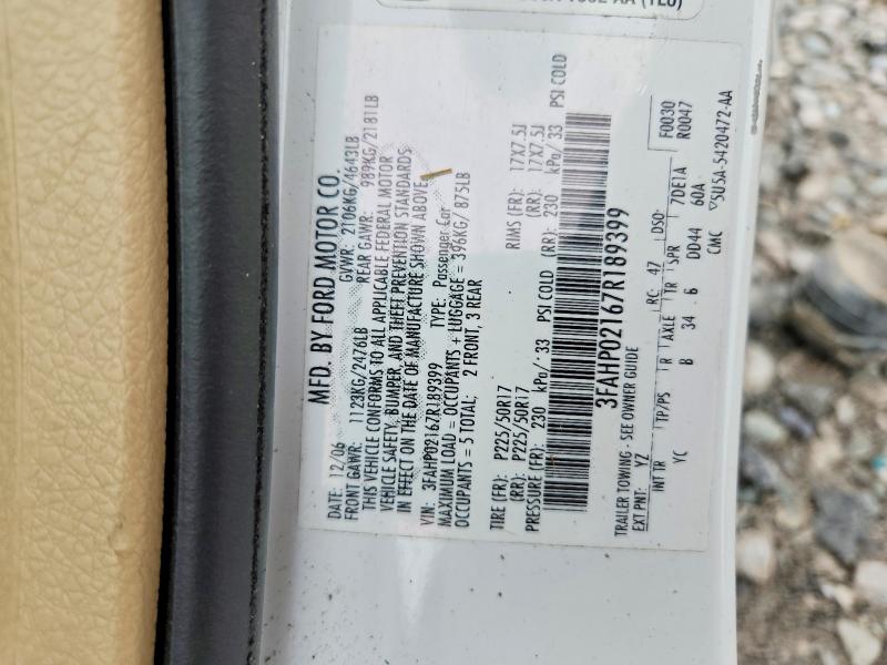 2007 Ford Fusion მანქანა იყიდება აუქციონზე, vin: 3FAHP02167R189399, აუქციონის ნომერი: 54761766